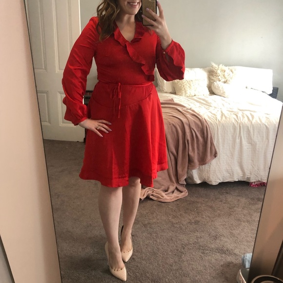 Red Satin Ruffle Dress - Picture 5 of 7